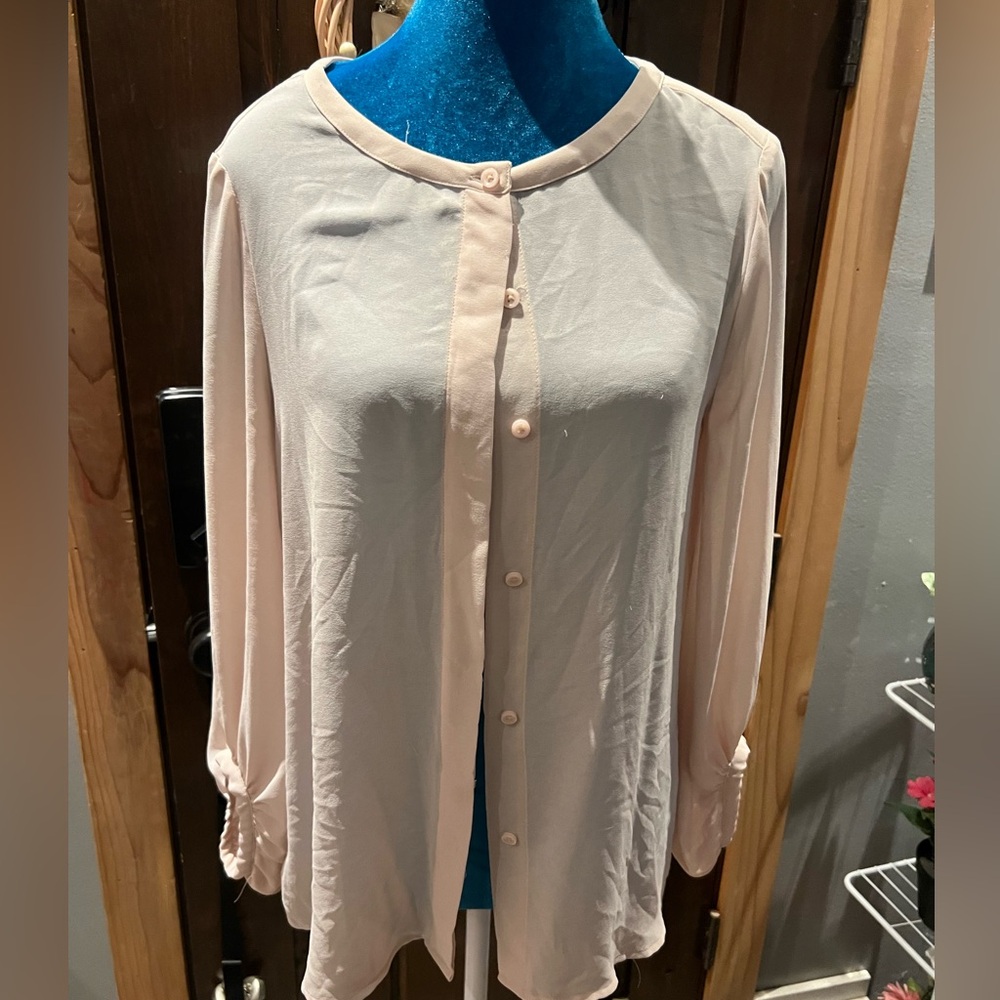 100%polyester light pink shirt hardly worn!